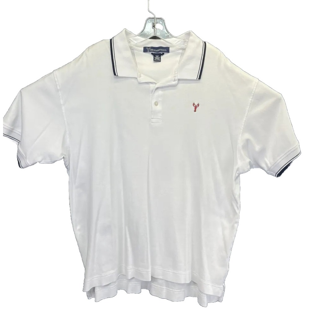 The Hamptons‎ Lobster Logo Mens Sz  2XL White Golf Polo Shirt  (G17) EUC